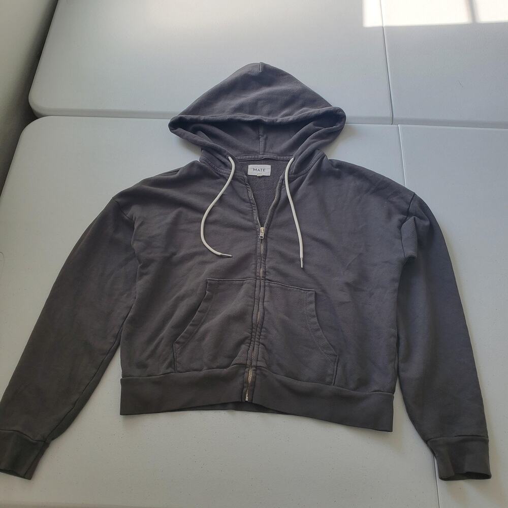 MATE Hoodie Womens Small Gray Organic Cotton Terry Full Zip Sweatshirt USA
